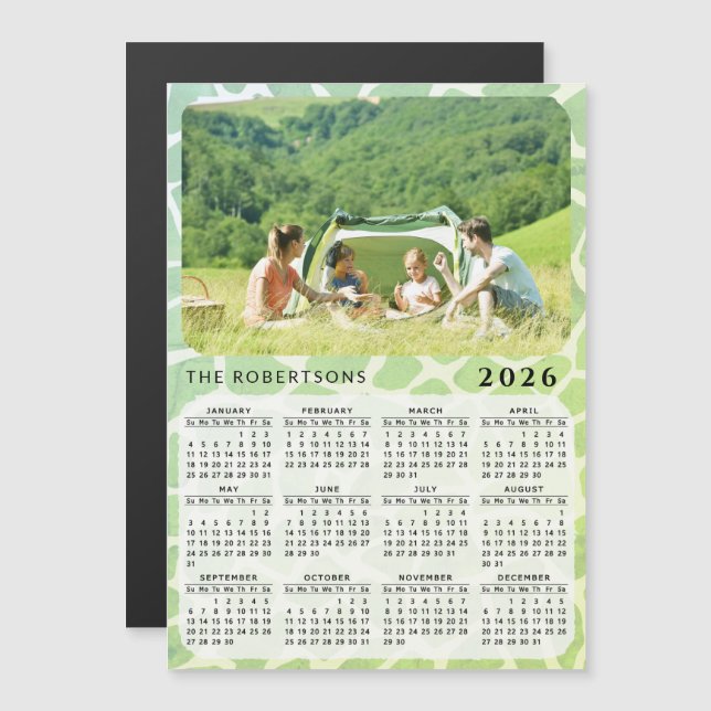 2026 Photo Calendar Magnet Family Name Green (Front/Back)