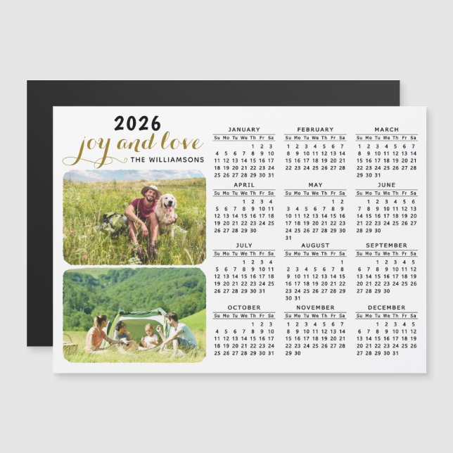 2026 Photo Calendar Magnet Family Name White Black (Front/Back)