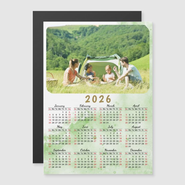 2026 Photo Calendar Magnet Green Nebula Red Black (Front/Back)