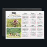 2026 Photo Calendar Magnet White Black Red Custom<br><div class="desc">Create your own 2026 magnetic photo calendar with two personal pictures on a white background. It's a unique keepsake for family, friends, workmates, colleagues for Thanksgiving Day, Christmas, New Year, or any occasion. Sundays and Saturdays are in red on this design</div>