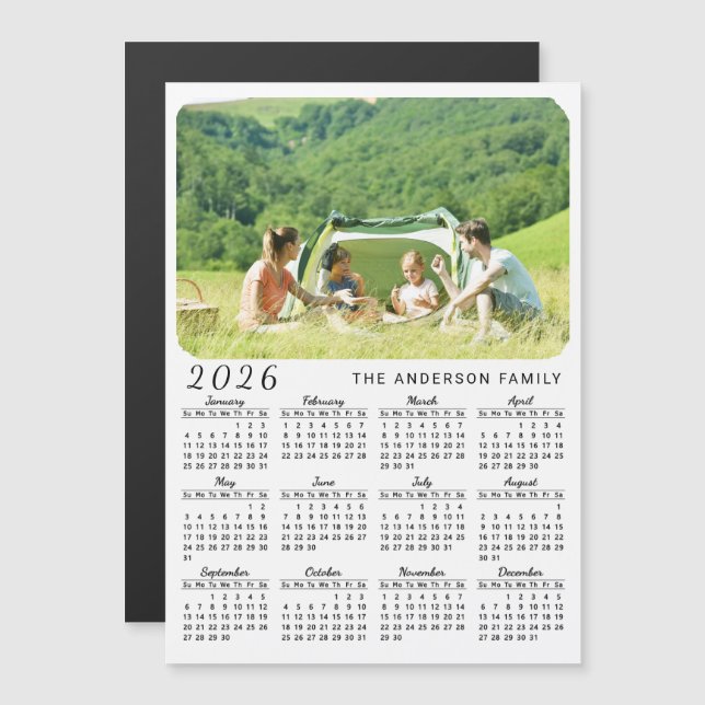 2026 Photo Calendar Magnet Your Name White Black (Front/Back)