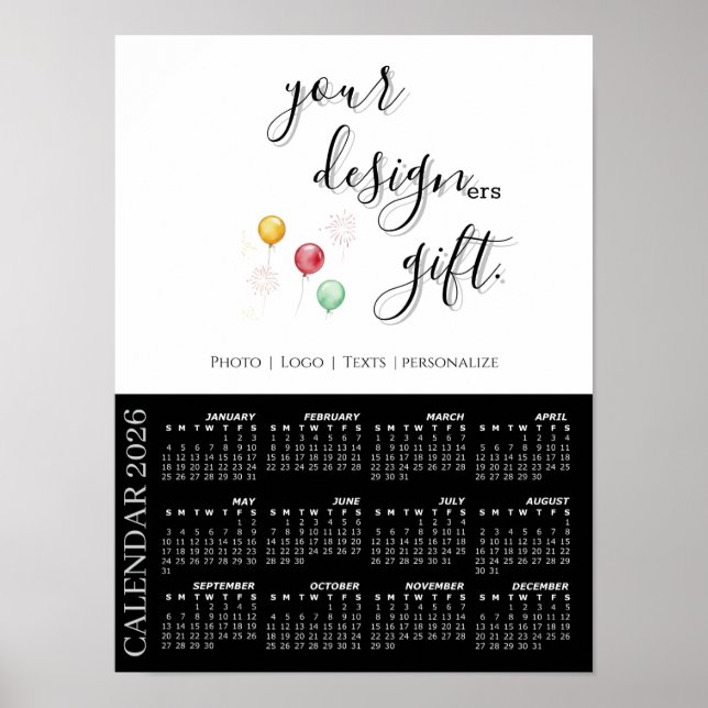 2026 Photo Calendar Template, Large / Black Poster (Front)