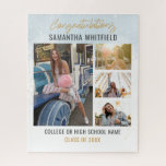 2026 Photo Collage Modern Graduation Jigsaw Puzzle<br><div class="desc">Photo collage gold script graduation party photo booth backdrop for the new grad. Features 4 photos of the graduate,  and the word "Congratulations" is set. Add their name,  school college,  and class year of graduation by clicking the "Personalize" button.</div>