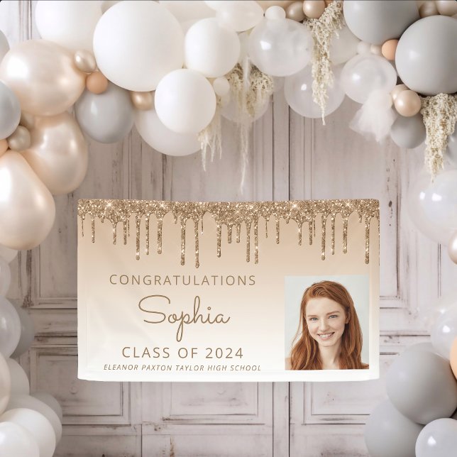 2026 Photo Gold Glitter Drip Graduation Banner (Creator Uploaded)