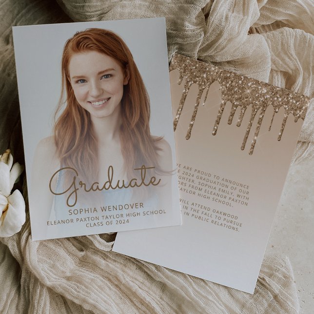 2026 Photo Gold Glitter Graduation Announcement (Creator Uploaded)