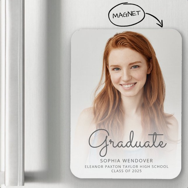 2026 Photo Gray Script Overlay Grad Announcement Magnet (Creator Uploaded)