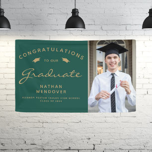 2026 Photo Green and Gold Graduation Banner