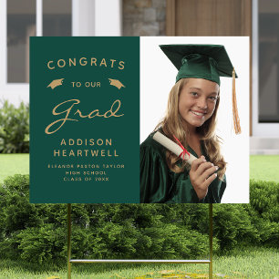 2026 Photo Green and Gold Graduation Yard Sign