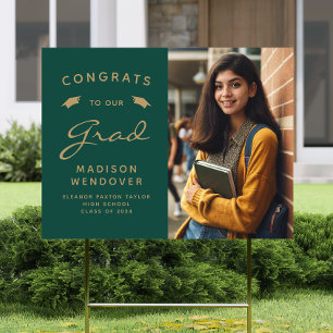 2026 Photo Green and Gold Graduation Yard Sign