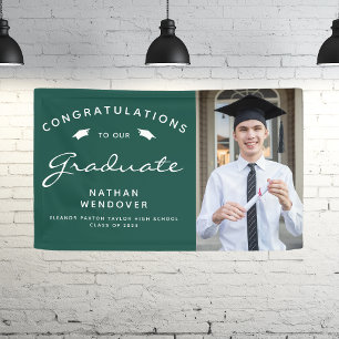 2026 Photo Green and White Graduation Banner