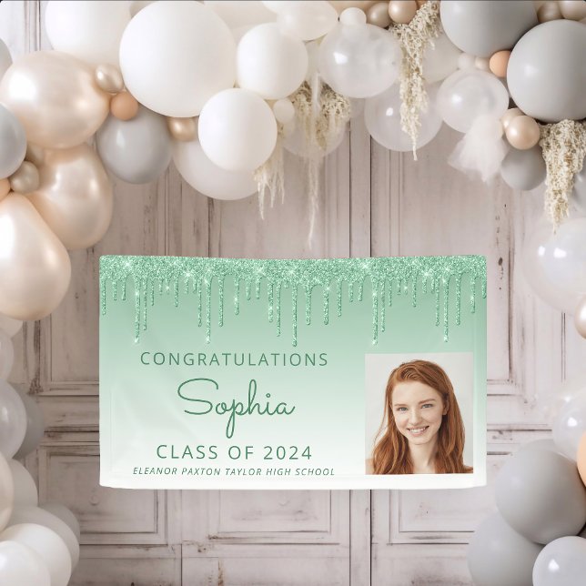 2026 Photo Green Glitter Drip Graduation Banner (Creator Uploaded)