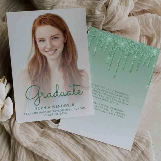 2026 Photo Green Glitter Graduation Announcement (Creator Uploaded)