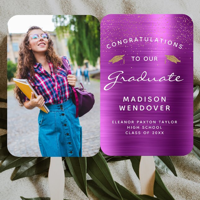 2026 Photo Magenta Brushed Metal Graduation Hand Fan (Creator Uploaded)