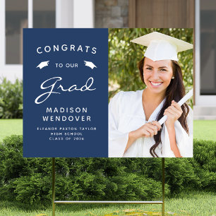 2026 Photo Navy Blue and White Graduation Yard Sign