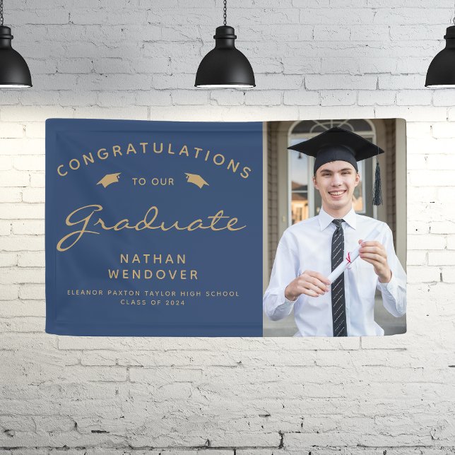 2026 Photo Navy Blue Gold Graduation Banner (Creator Uploaded)