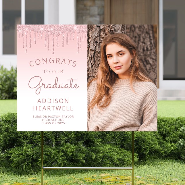 2026 Photo Pink Glitter Drip Graduation Yard Sign (Creator Uploaded)
