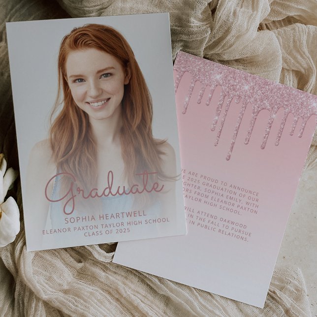 2026 Photo Pink Glitter Graduation Announcement (Creator Uploaded)