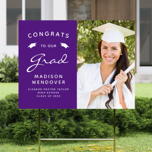 2026 Photo Purple and White Graduation Yard Sign