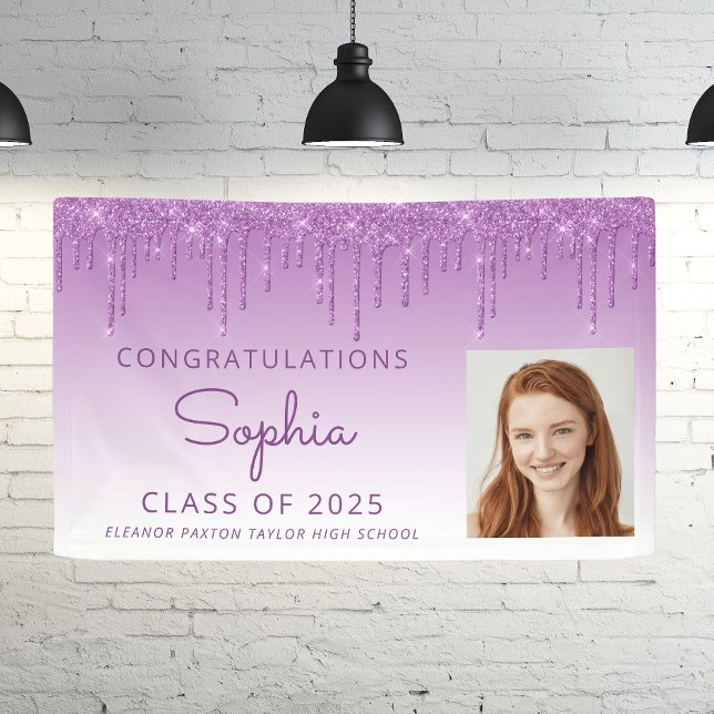 2026 Photo Purple Glitter Drip Graduation Banner (Creator Uploaded)