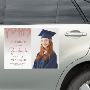 2026 Photo Rose Gold Glitter Drip Graduation Car Magnet