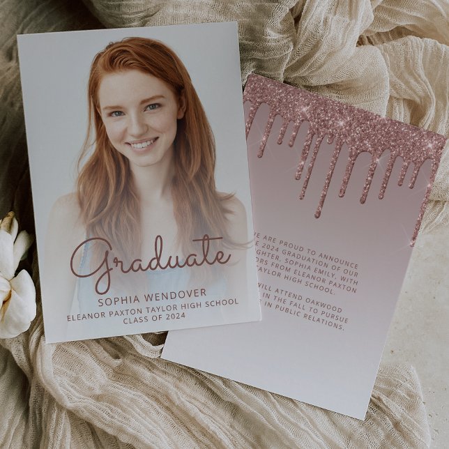 2026 Photo Rose Gold Glitter Grad Announcement (Creator Uploaded)