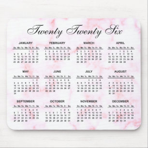 2026 Pink and White Marble Calendar Mouse Pad