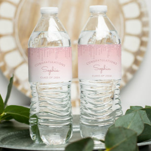 2026 Pink Glitter Drip Graduation Party Water Bottle Label
