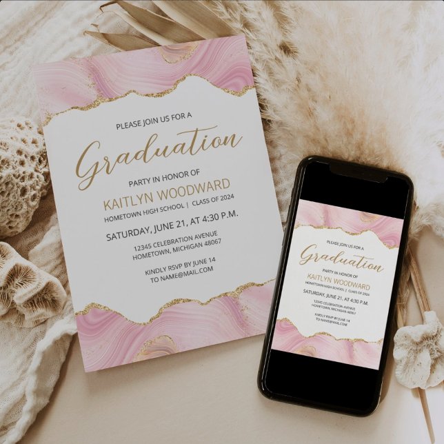 2026 Pink Gold Agate Graduation Party Invitation (Creator Uploaded)