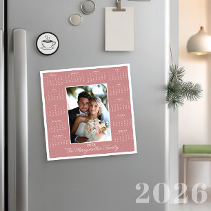 2026 Pink Photo Magnetic Calendar Holiday Card