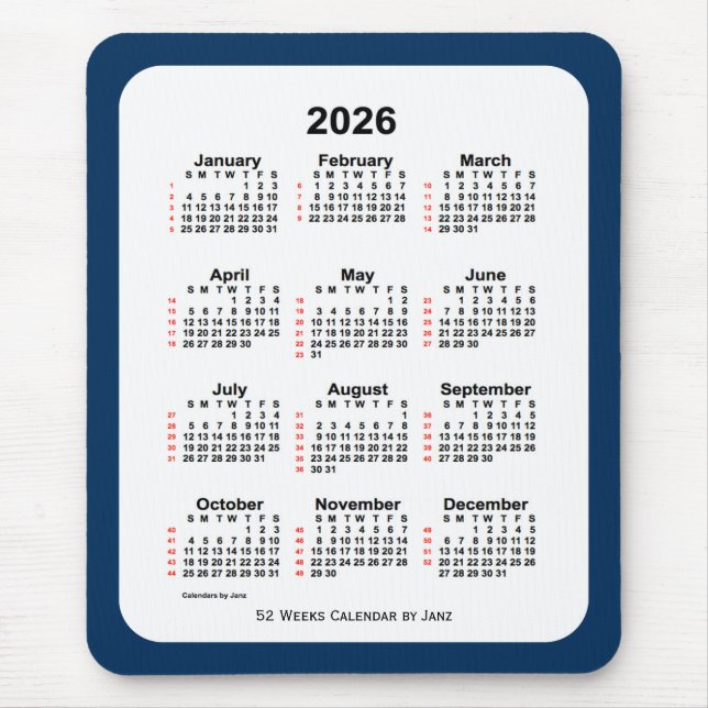 2026 Police Box Blue 52 Week Calendar by Janz Mouse Pad (Front)