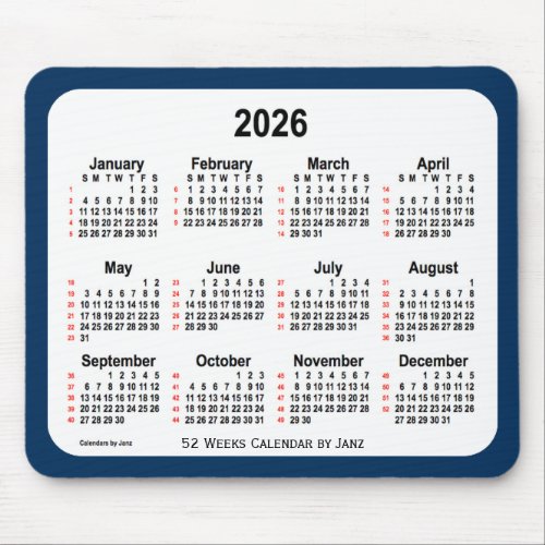2026 Police Box Blue 52 Weeks Calendar by Janz Mouse Pad