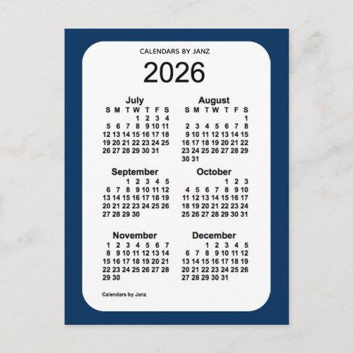 2026 Police Box Blue 6 Month Mini Calendar by Janz Postcard