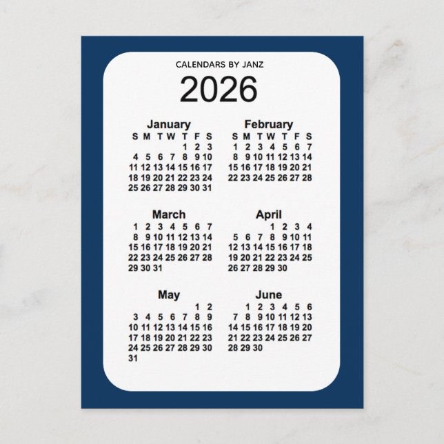 2026 Police Box Blue 6 Month Mini Calendar by Janz Postcard (Front)