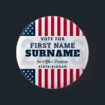 2026 Political Election Campaign Candidate Name Button<br><div class="desc">Launch your campaign in style! Choose these name tags with a minimalist, red, white, and blue color palette inspired by the US American flag, space for your candidate's name and surname, and supplementary text fields for details: office title, state, year. Fill in the name of your favorite political candidate, and...</div>