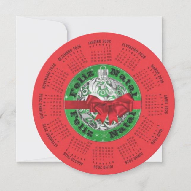 2026 Portuguese Calendar Feliz Natal Holiday Card (Front)