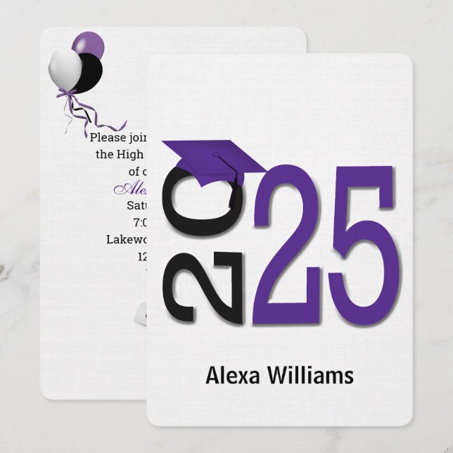 2026 Purple and Black Graduation Party Invitation (Front/Back)