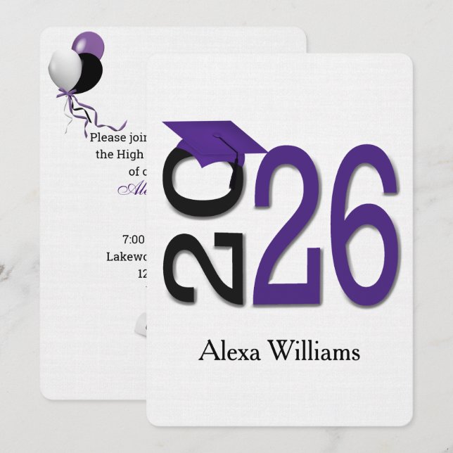 2026 Purple and Black Graduation Party Invitation (Front/Back)
