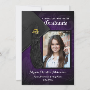 2026 Purple Black Tassel Charm Photo Graduation Invitation