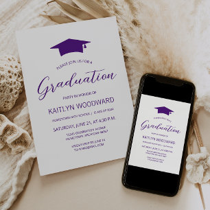 2026 Purple Cap Modern Graduation Party Invitation