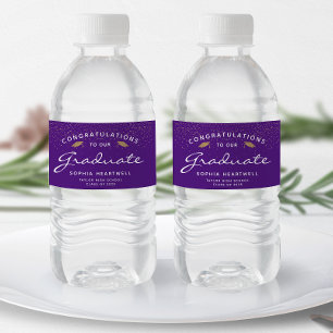 2026 Purple Gold Cap White Script Graduation Water Bottle Label