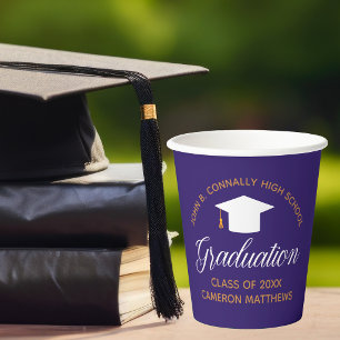 2026 Purple Gold Graduation Custom Graduate Party Paper Cups