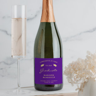 2026 Purple Gold Script Cap Graduation Sparkling Wine Label