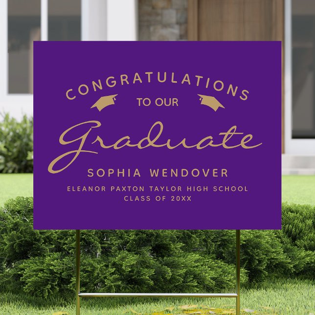 2026 Purple Gold Script Cap Graduation Yard Sign (Creator Uploaded)