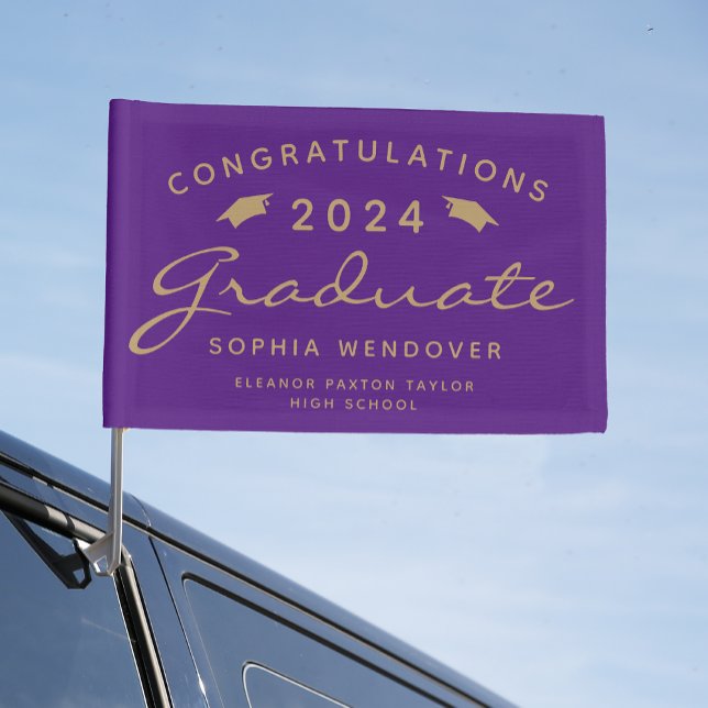 2026 Purple Gold Script Caps Graduation Car Flag (Creator Uploaded)