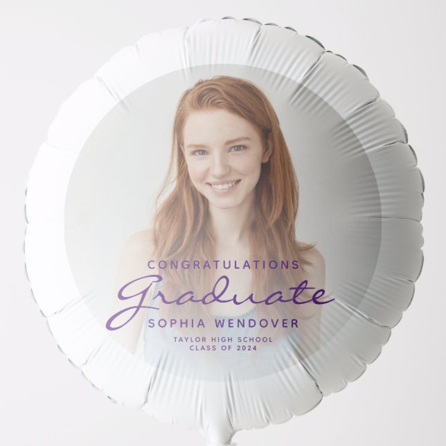 2026 Purple Script Photo Graduation Party Balloon (Front)