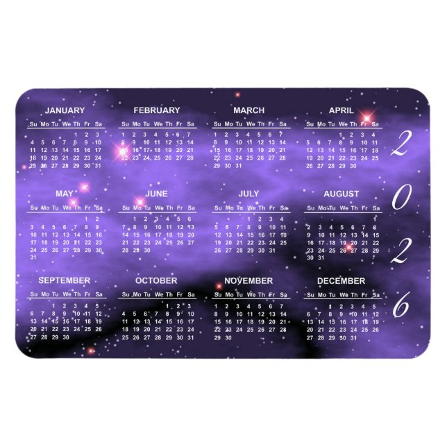 2026 Purple Space Galaxy Calendar Magnet (Horizontal)
