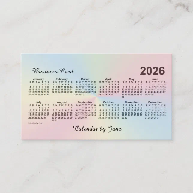 2026 Rainbow Cloud Calendar by Janz Business Card Zazzle 2026 Rainbow Cloud Calendar by Janz Business Card Zazzle