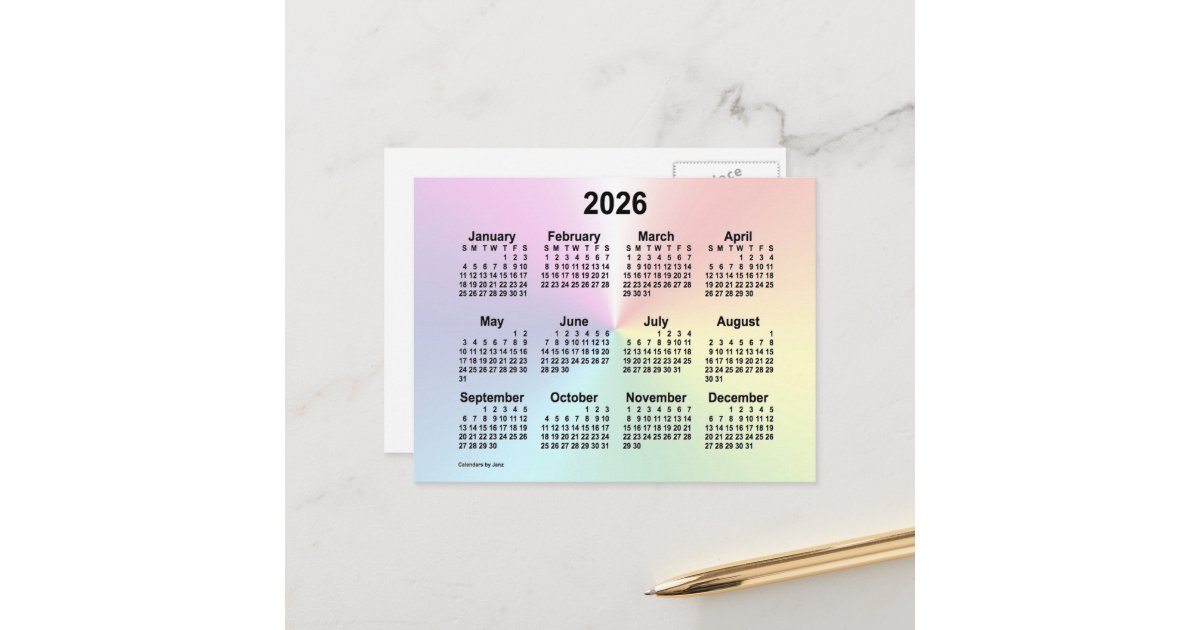 2026 Rainbow Cloud Mini Calendar by Janz Postcard Zazzle