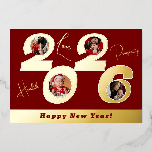 2026 real gold foil 4 pictures happy new year holiday card (Front)