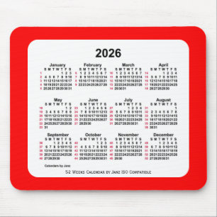 2026 Red 52 Weeks ISO Calendar by Janz Two Tone Mouse Pad